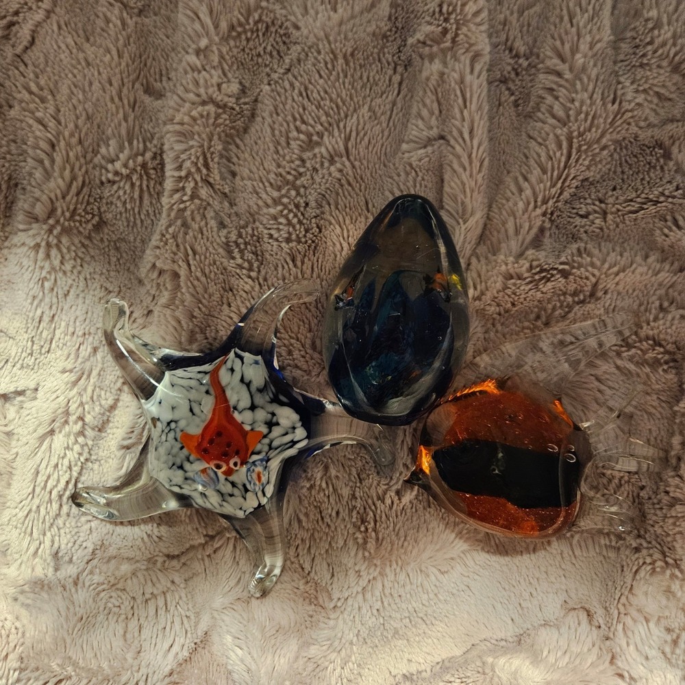 Murano Style Art Glass Fish Starfish Paperweight Egg‎ Sculpture Figurines